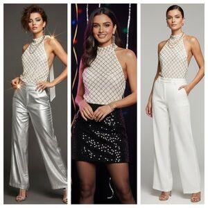 NWT Free People Halter Bodysuit Coquette Beaded Bridal Afterparty